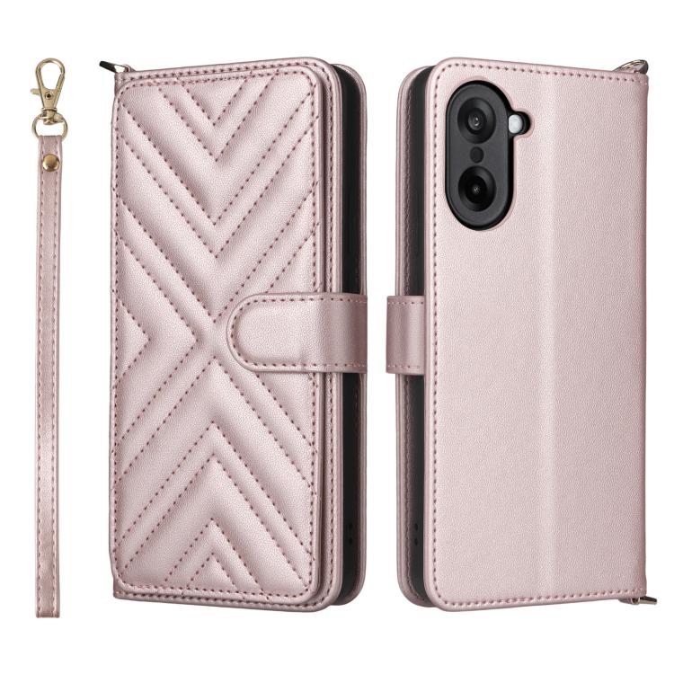 

For OnePlus Ace 5 Racing 5G Multifunctional 6-Card Slots Leather Phone Case with Wrist Strap(Pink)