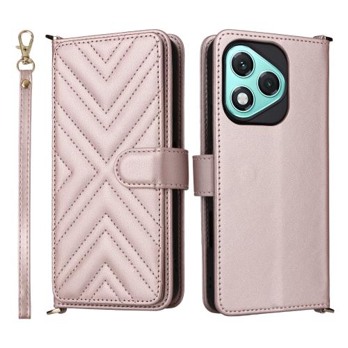 

For Honor 400 Lite 5G Multifunctional 6-Card Slots Leather Phone Case with Wrist Strap(Pink)