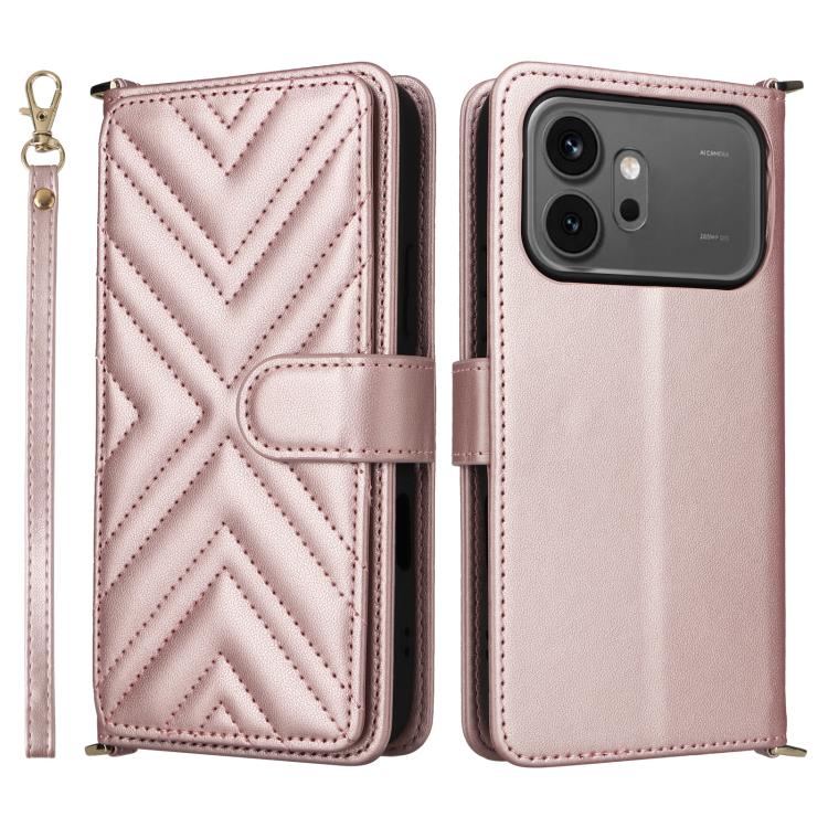 

For Honor 600 / 600 Pro Global Multifunctional 6-Card Slots Leather Phone Case with Wrist Strap(Pink)