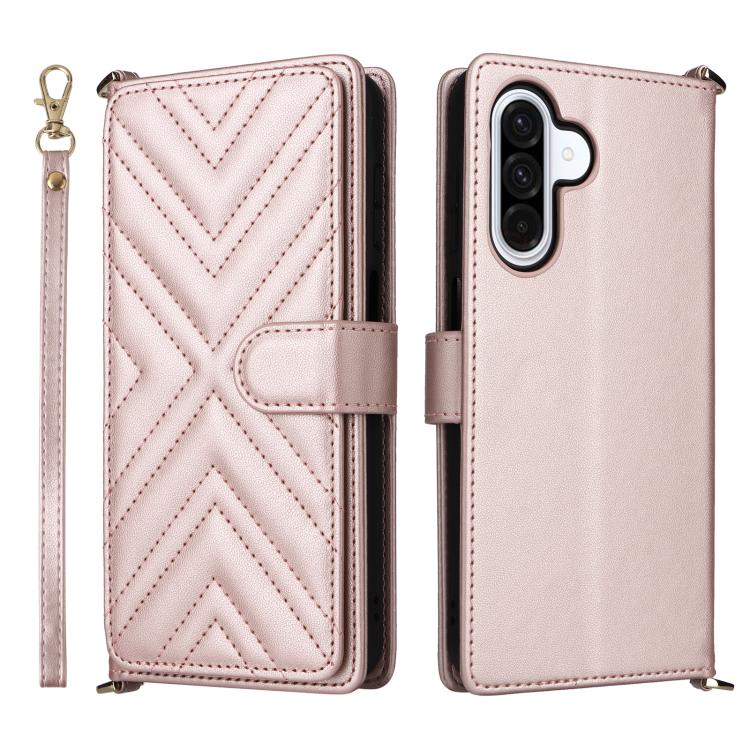 

For Samsung Galaxy A26 5G Multifunctional 6-Card Slots Leather Phone Case with Wrist Strap(Pink)