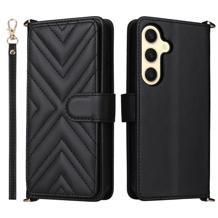 

For Samsung Galaxy S25 5G Multifunctional 6-Card Slots Leather Phone Case with Wrist Strap(Black)