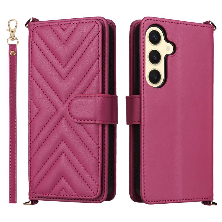 

For Samsung Galaxy S25 5G Multifunctional 6-Card Slots Leather Phone Case with Wrist Strap(Rose Red)