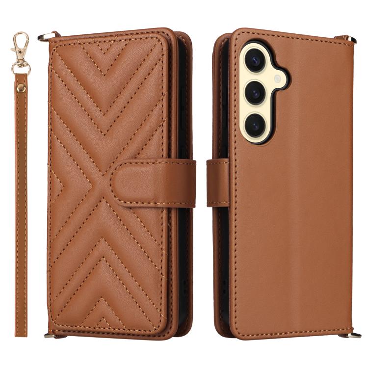 

For Samsung Galaxy S25 5G Multifunctional 6-Card Slots Leather Phone Case with Wrist Strap(Brown)