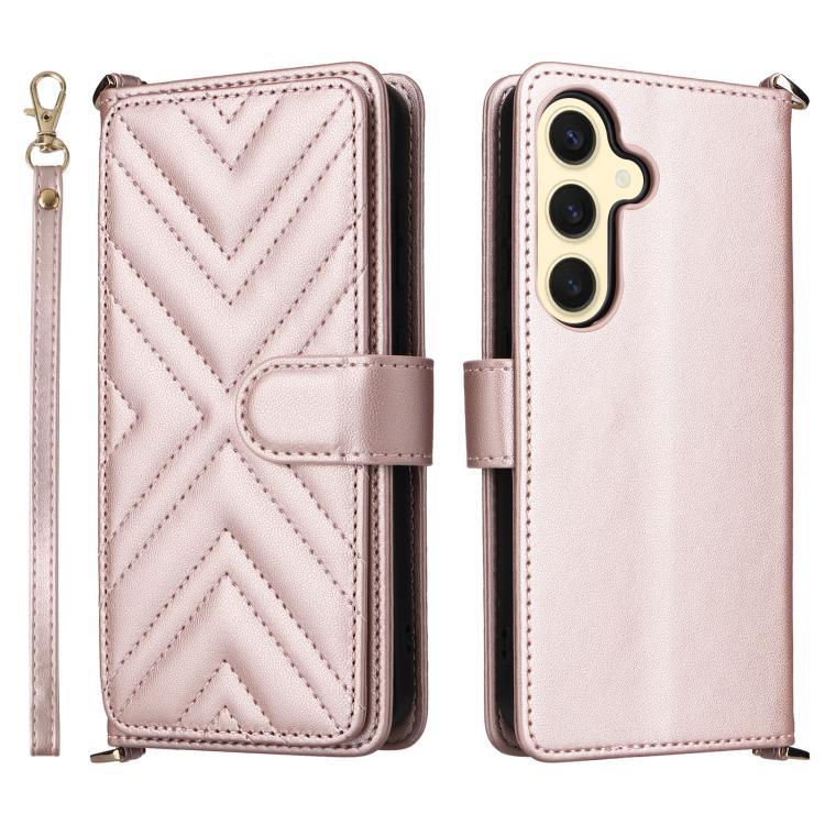 

For Samsung Galaxy S25+ 5G Multifunctional 6-Card Slots Leather Phone Case with Wrist Strap(Pink)