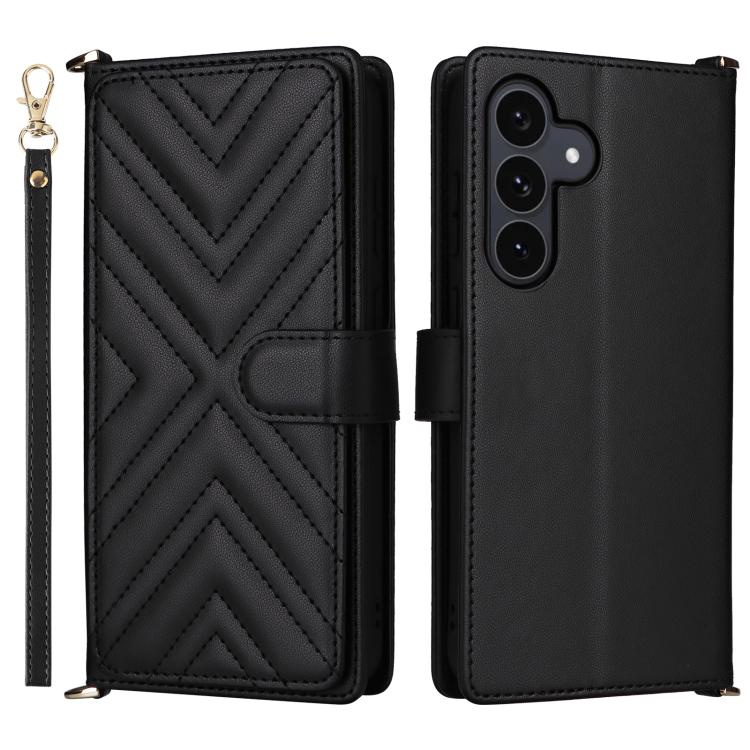 

For Samsung Galaxy S25 FE 5G Multifunctional 6-Card Slots Leather Phone Case with Wrist Strap(Black)