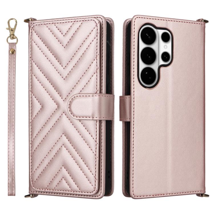 

For Samsung Galaxy S26 Ultra 5G Multifunctional 6-Card Slots Leather Phone Case with Wrist Strap(Pink)