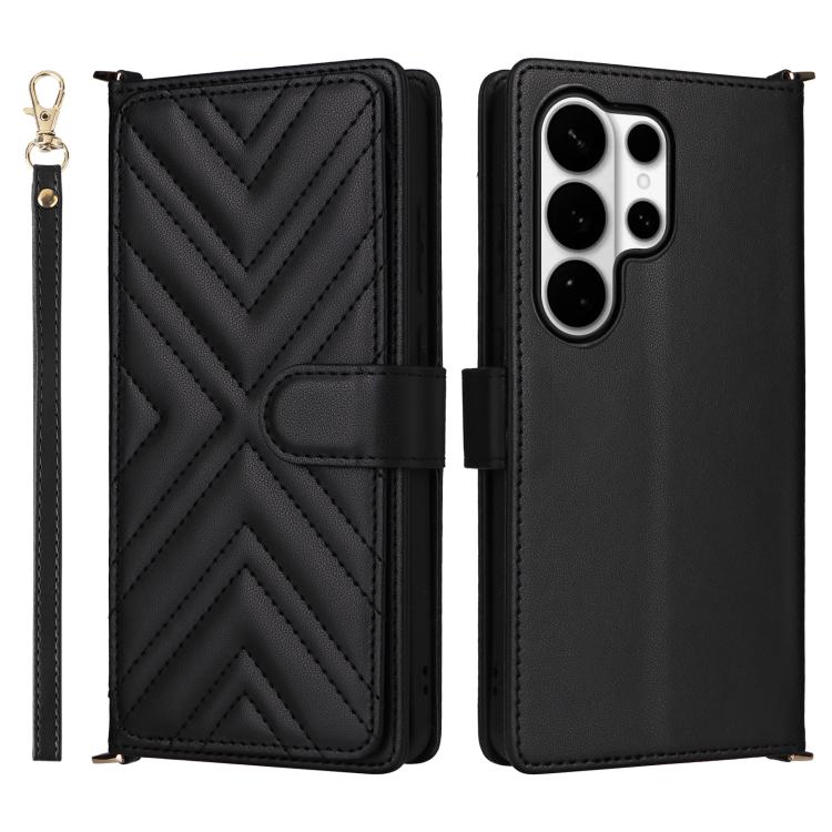 

For Samsung Galaxy S26 Ultra 5G Multifunctional 6-Card Slots Leather Phone Case with Wrist Strap(Black)