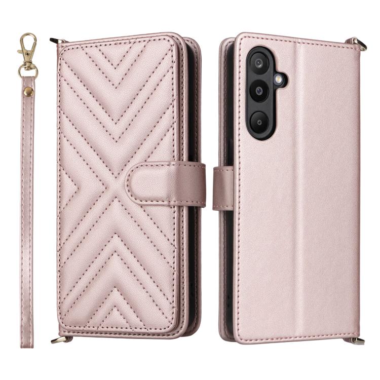 

For Samsung Galaxy M16 5G / F16 5G Multifunctional 6-Card Slots Leather Phone Case with Wrist Strap(Pink)