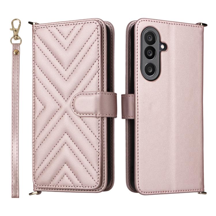 

For Samsung Galaxy M56 5G Multifunctional 6-Card Slots Leather Phone Case with Wrist Strap(Pink)