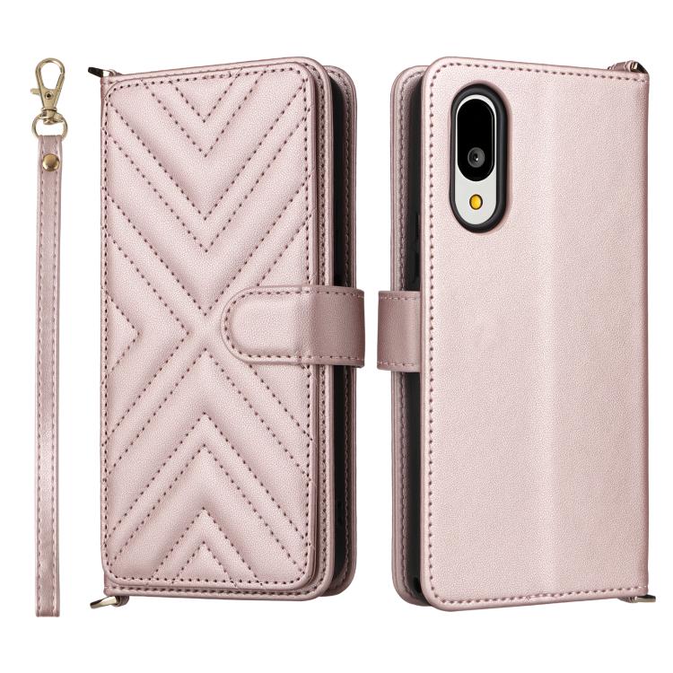

For Sharp Basio Active3 Multifunctional 6-Card Slots Leather Phone Case with Wrist Strap(Pink)