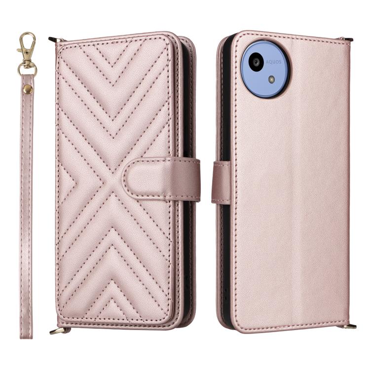 

For Sharp Aquos wish5 Multifunctional 6-Card Slots Leather Phone Case with Wrist Strap(Pink)