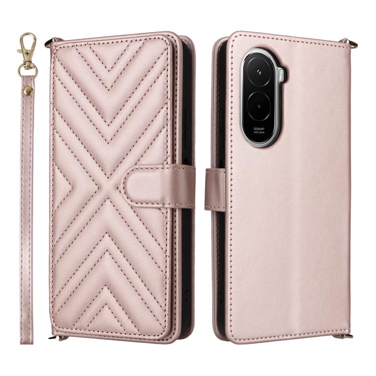 

For Xiaomi Poco M7 4G 171mm Multifunctional 6-Card Slots Leather Phone Case with Wrist Strap(Pink)