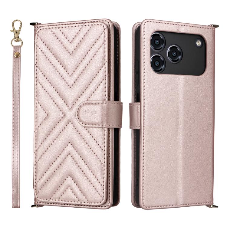 

For ZTE Blade A76 4G Multifunctional 6-Card Slots Leather Phone Case with Wrist Strap(Pink)