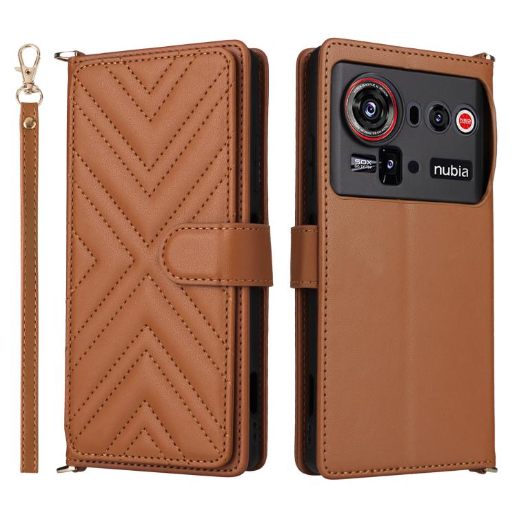

For ZTE nubia Z80 Ultra Multifunctional 6-Card Slots Leather Phone Case with Wrist Strap(Brown)