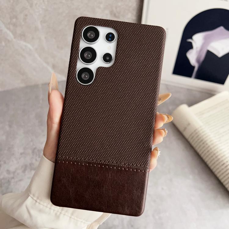

For Samsung Galaxy S25 Ultra 5G Stitching Cloth MagSafe Magnetic PC Hybrid PU Phone Case(Dark Brown)