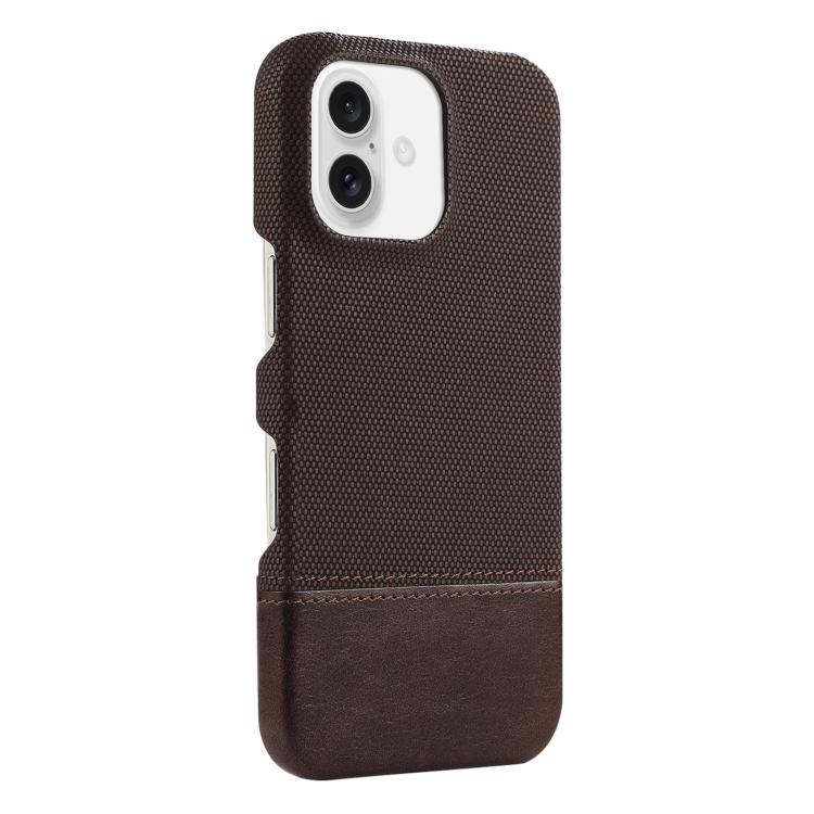 

For iPhone 16 Stitching Cloth MagSafe Magnetic PC Hybrid PU Phone Case(Dark Brown)
