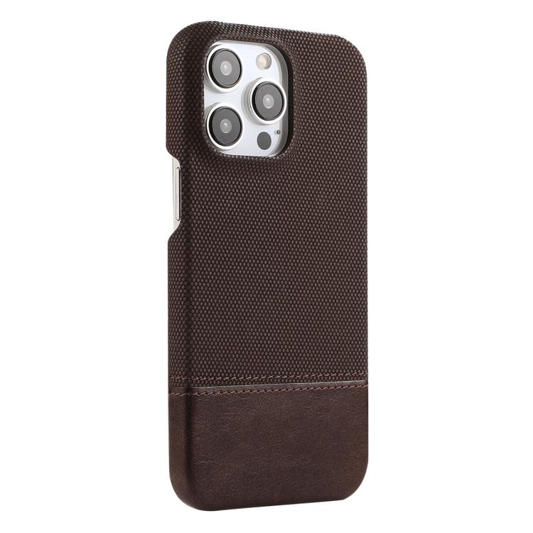 

For iPhone 15 Pro Max Stitching Cloth MagSafe Magnetic PC Hybrid PU Phone Case(Dark Brown)