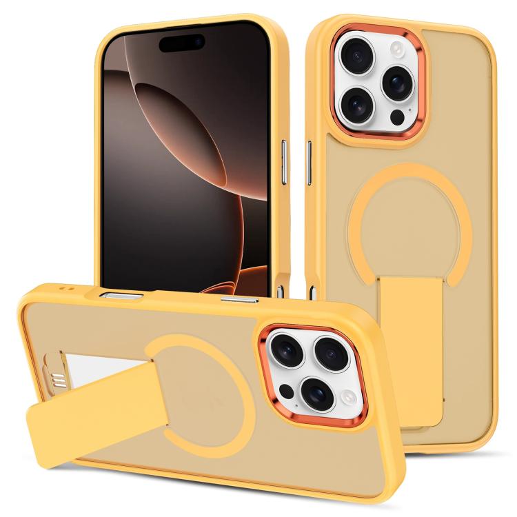 

For iPhone 16 Pro Skin Feel Invisible Kickstand MagSafe Phone Case(Orange)