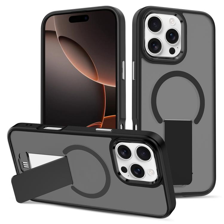 

For iPhone 16 Pro Skin Feel Invisible Kickstand MagSafe Phone Case(Black)