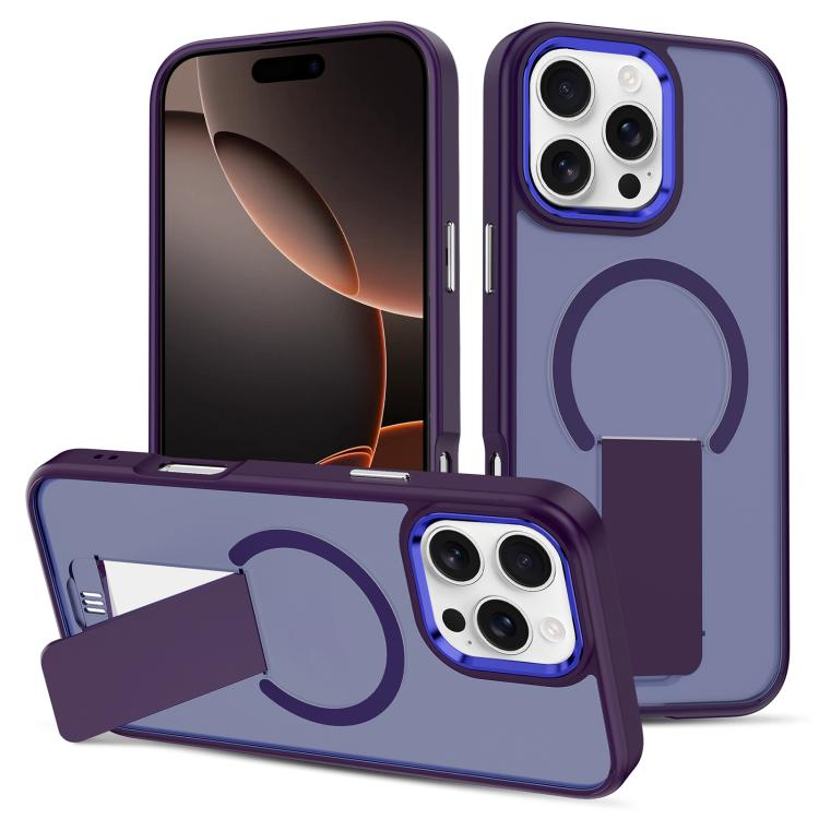 

For iPhone 16 Pro Skin Feel Invisible Kickstand MagSafe Phone Case(Purple)