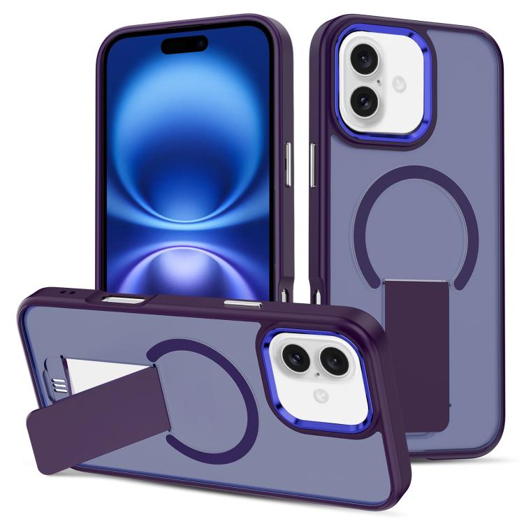 

For iPhone 16 Plus Skin Feel Invisible Kickstand MagSafe Phone Case(Purple)