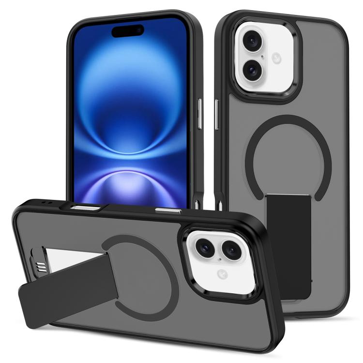 

For iPhone 16 Skin Feel Invisible Kickstand MagSafe Phone Case(Black)