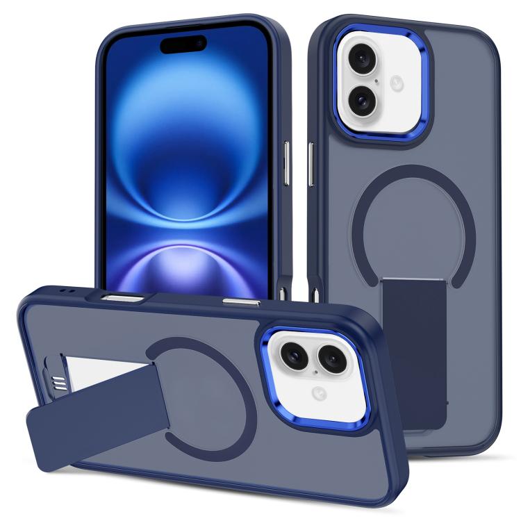 

For iPhone 16 Skin Feel Invisible Kickstand MagSafe Phone Case(Blue)