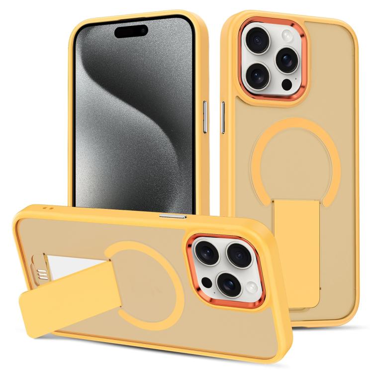 

For iPhone 15 Pro Max Skin Feel Invisible Kickstand MagSafe Phone Case(Orange)
