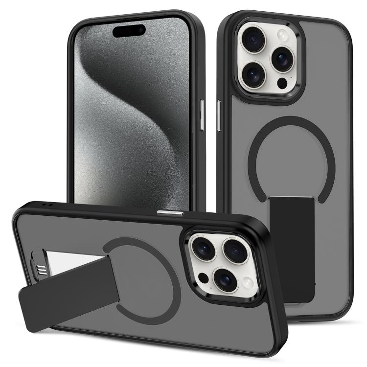 

For iPhone 15 Pro Max Skin Feel Invisible Kickstand MagSafe Phone Case(Black)