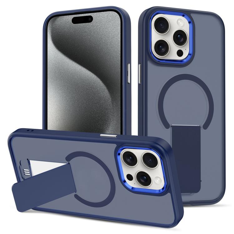

For iPhone 15 Pro Max Skin Feel Invisible Kickstand MagSafe Phone Case(Blue)