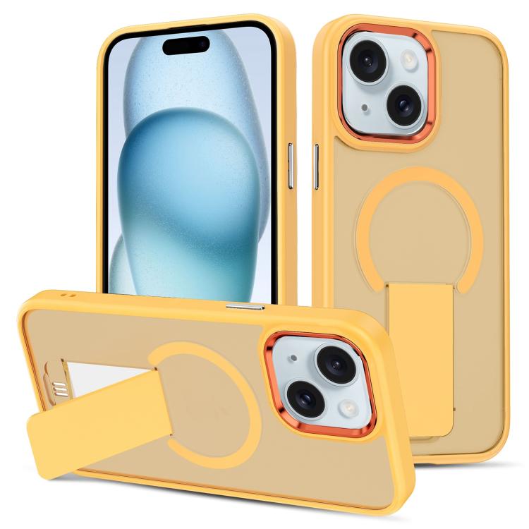 

For iPhone 15 Plus Skin Feel Invisible Kickstand MagSafe Phone Case(Orange)