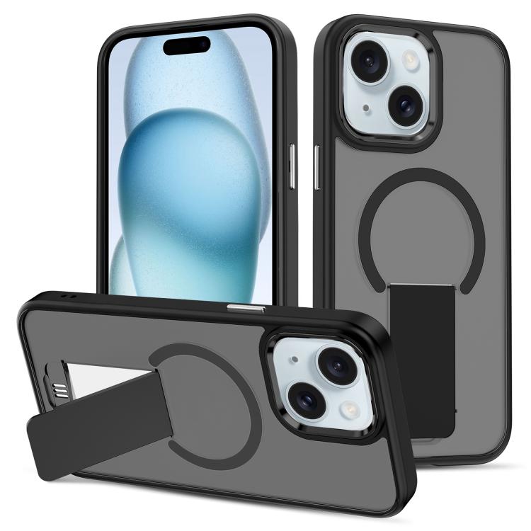 

For iPhone 15 Plus Skin Feel Invisible Kickstand MagSafe Phone Case(Black)