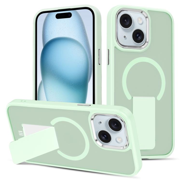 

For iPhone 15 Plus Skin Feel Invisible Kickstand MagSafe Phone Case(Green)