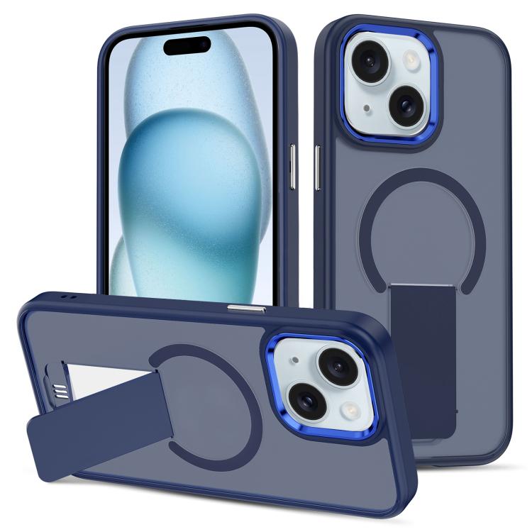 

For iPhone 15 Skin Feel Invisible Kickstand MagSafe Phone Case(Blue)