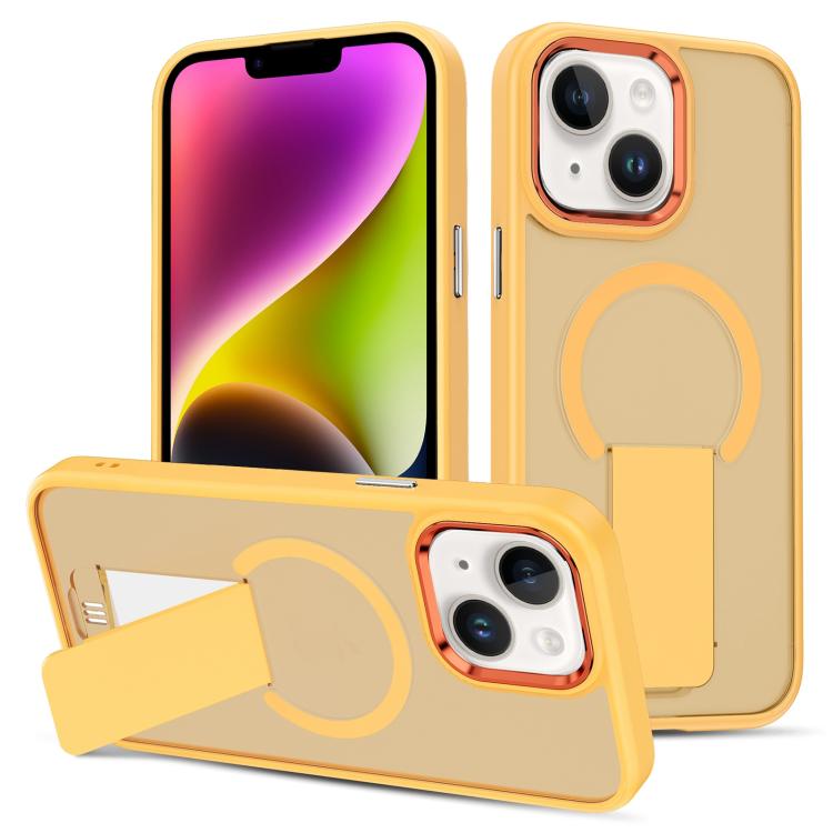 

For iPhone 14 Plus Skin Feel Invisible Kickstand MagSafe Phone Case(Orange)