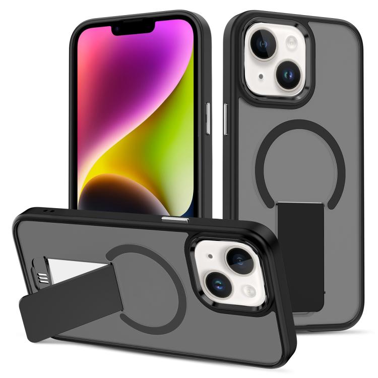 

For iPhone 14 Plus Skin Feel Invisible Kickstand MagSafe Phone Case(Black)
