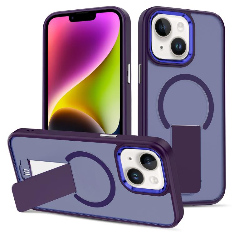 

For iPhone 14 Skin Feel Invisible Kickstand MagSafe Phone Case(Purple)