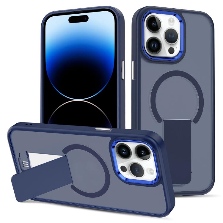 

For iPhone 14 Pro Skin Feel Invisible Kickstand MagSafe Phone Case(Blue)