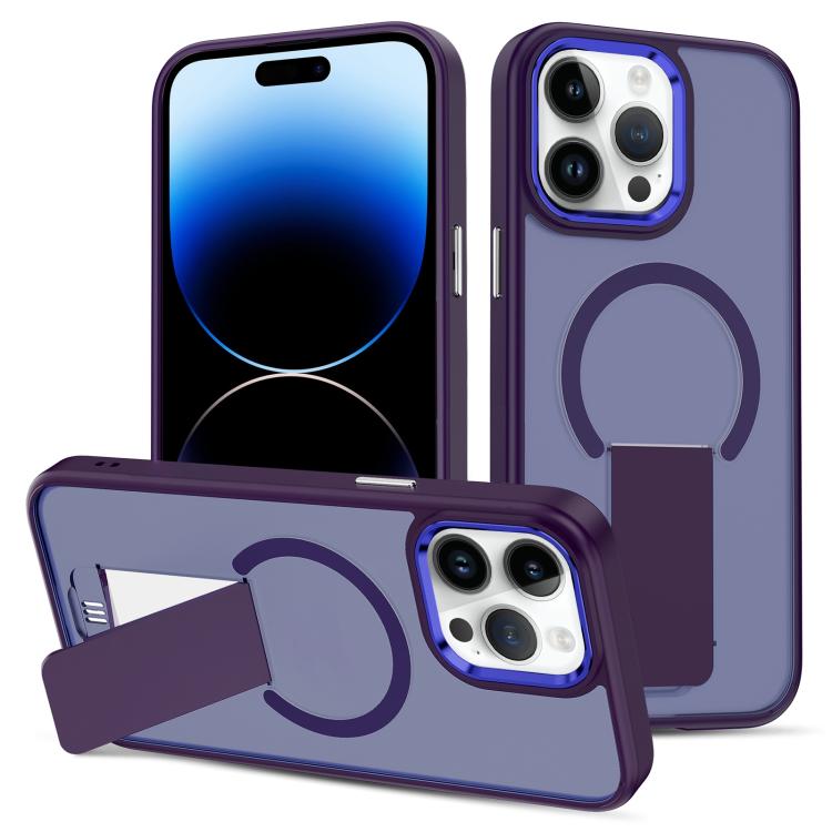 

For iPhone 14 Pro Skin Feel Invisible Kickstand MagSafe Phone Case(Purple)