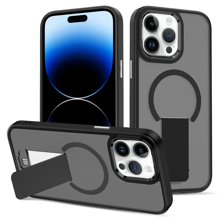

For iPhone 14 Pro Max Skin Feel Invisible Kickstand MagSafe Phone Case(Black)