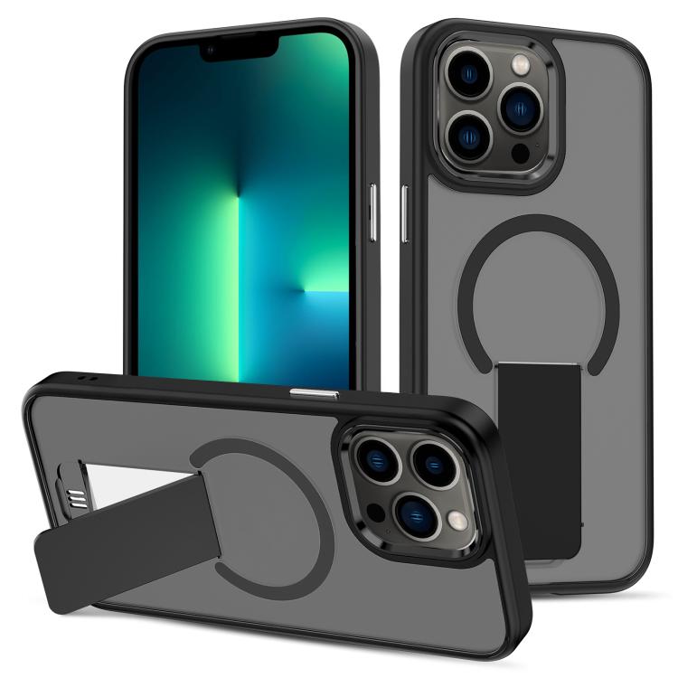 

For iPhone 13 Pro Max Skin Feel Invisible Kickstand MagSafe Phone Case(Black)