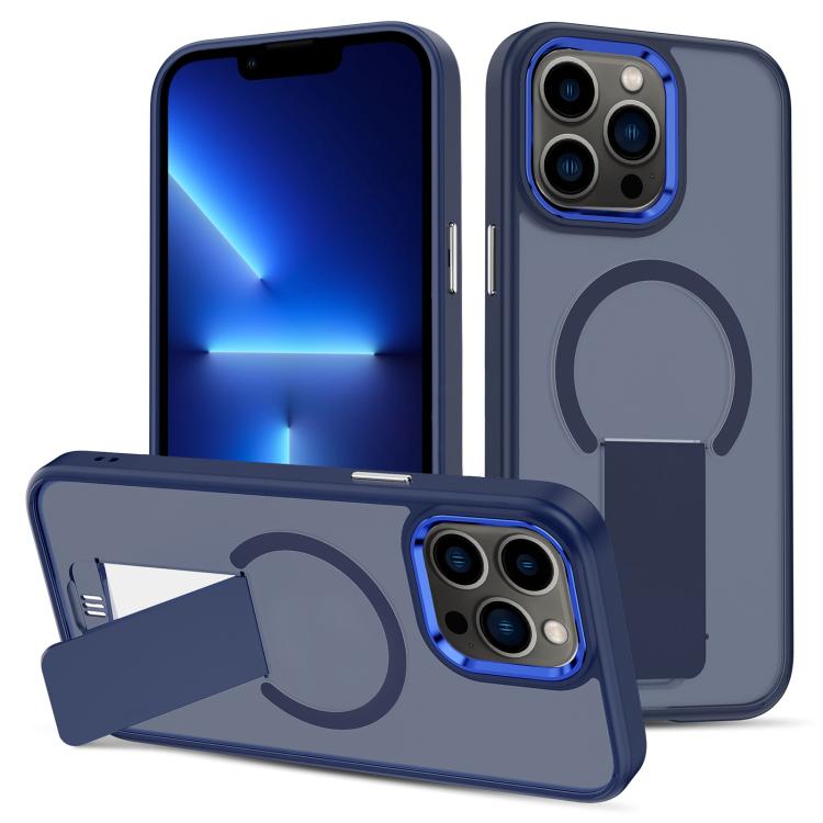

For iPhone 13 Pro Skin Feel Invisible Kickstand MagSafe Phone Case(Blue)
