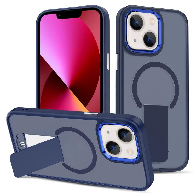 

For iPhone 13 Skin Feel Invisible Kickstand MagSafe Phone Case(Blue)
