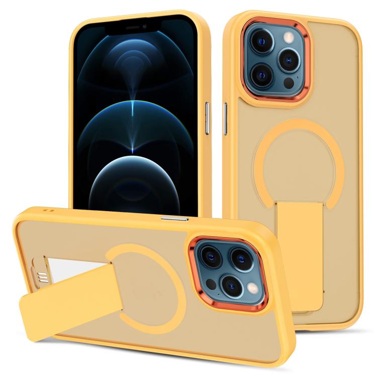 

For iPhone 12 Pro Max Skin Feel Invisible Kickstand MagSafe Phone Case(Orange)