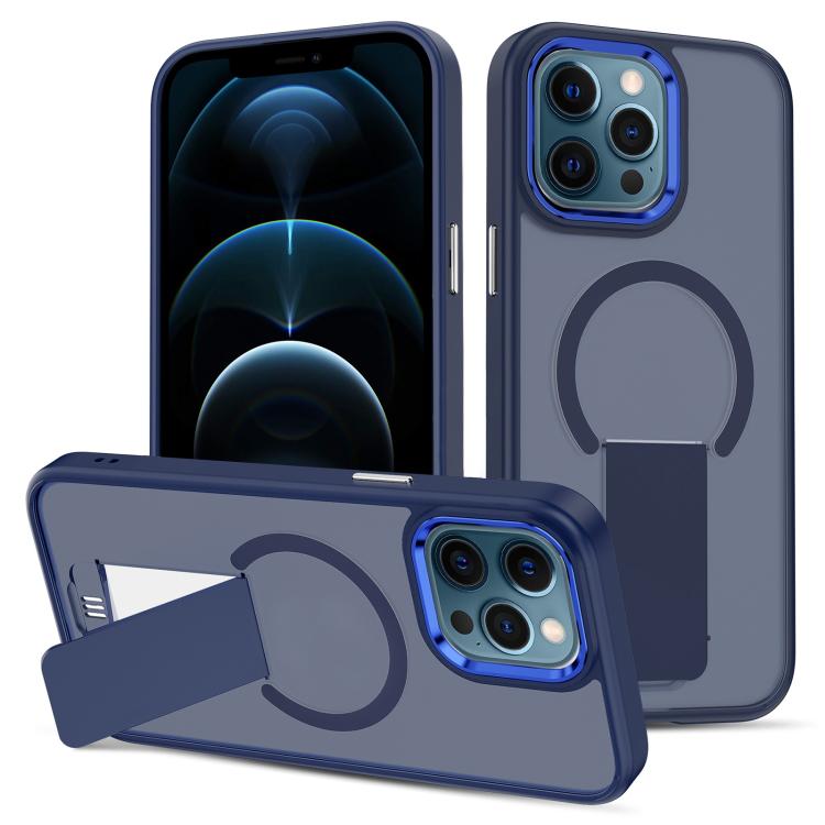 

For iPhone 12 Pro Max Skin Feel Invisible Kickstand MagSafe Phone Case(Blue)