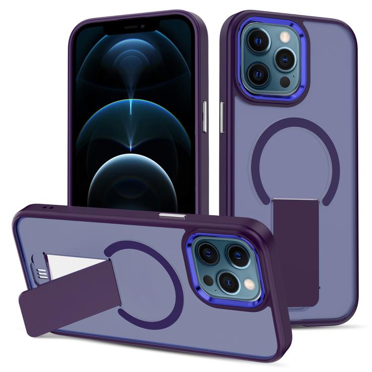 

For iPhone 12 Pro Max Skin Feel Invisible Kickstand MagSafe Phone Case(Purple)