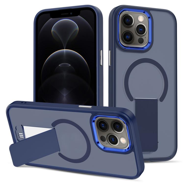

For iPhone 12 Pro Skin Feel Invisible Kickstand MagSafe Phone Case(Blue)