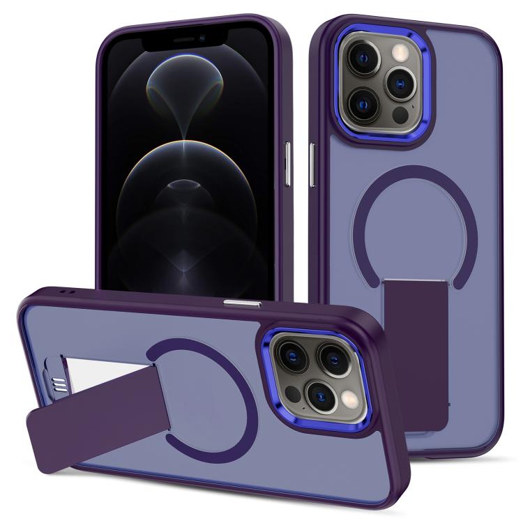 

For iPhone 12 Pro Skin Feel Invisible Kickstand MagSafe Phone Case(Purple)