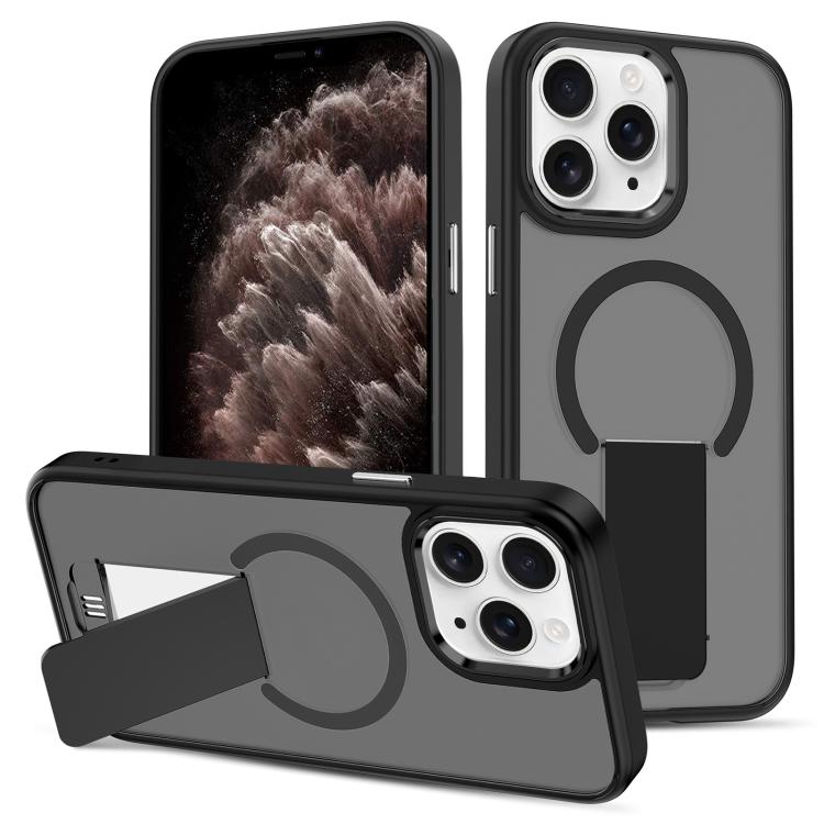

For iPhone 11 Pro Max Skin Feel Invisible Kickstand MagSafe Phone Case(Black)
