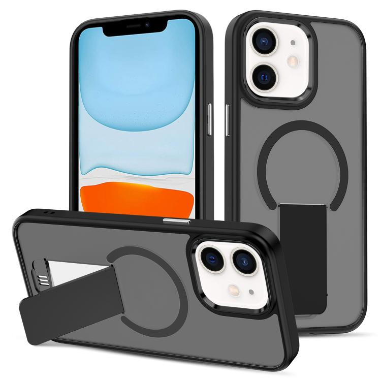 

For iPhone 11 Skin Feel Invisible Kickstand MagSafe Phone Case(Black)